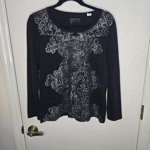 Zenergy Black and Silvet Long Sleeve Women's Top Chicos Size 2